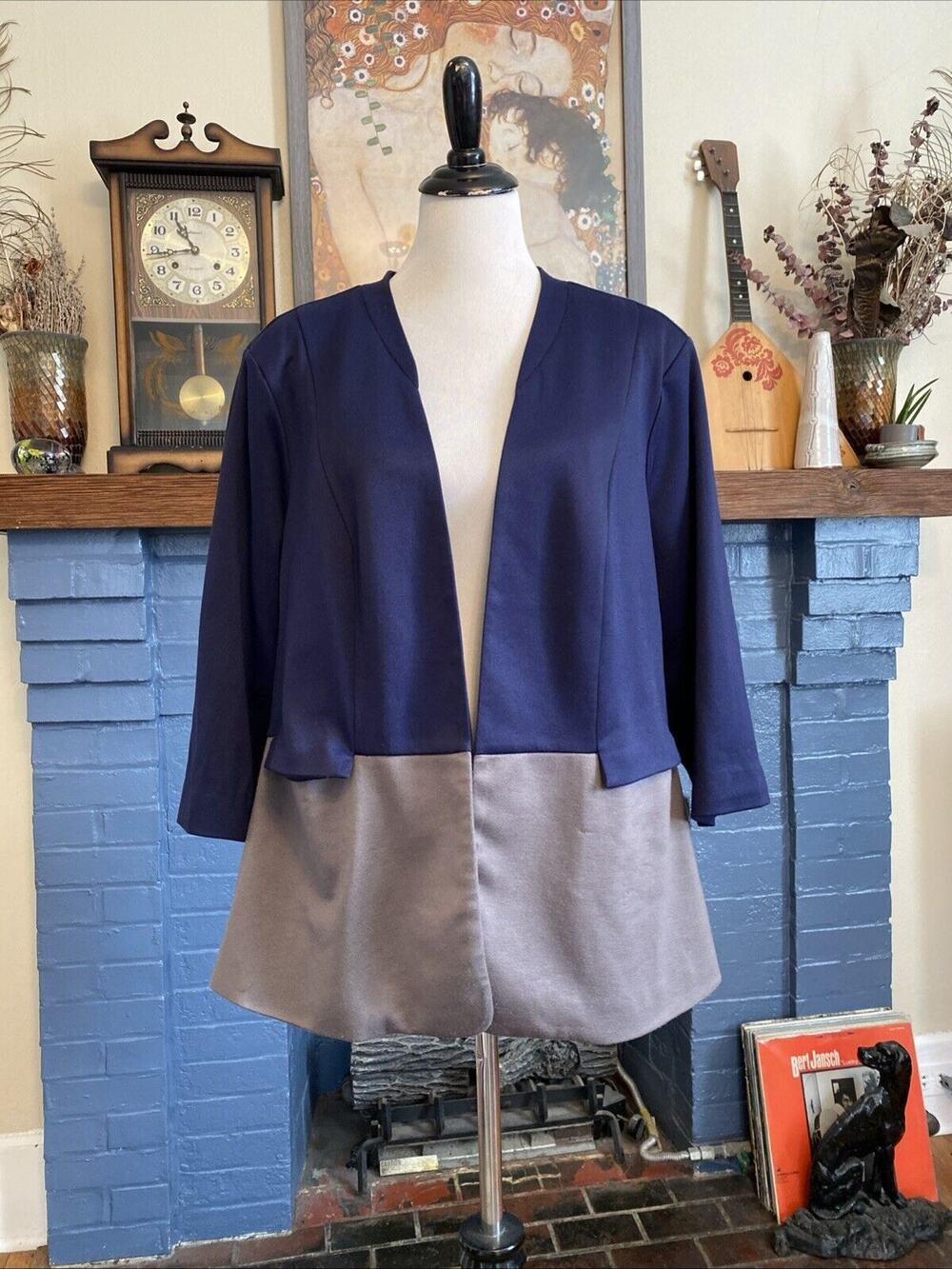 ModCloth 4X Navy Blue Blazer 2 Tone Colorblock Polka Dot Jacket Coat READ